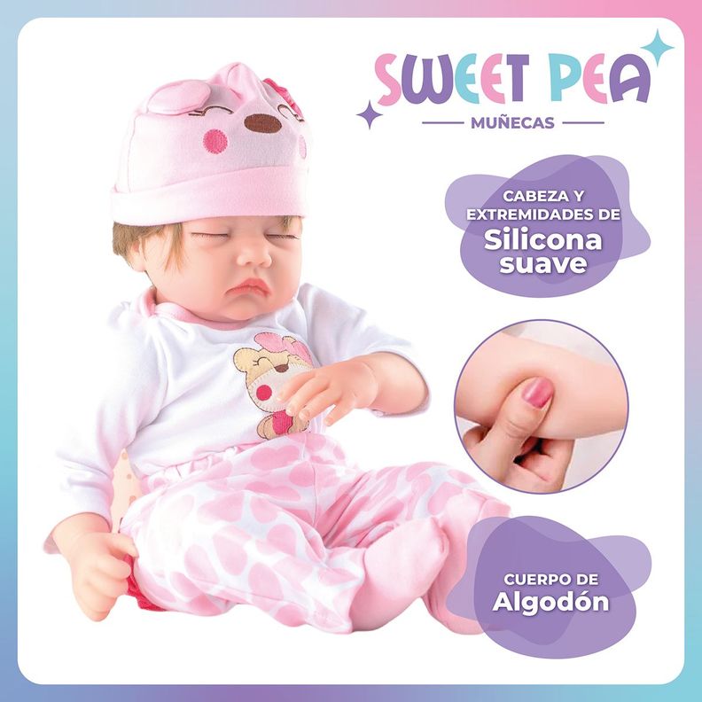 Bebé Reborn Ojos Cerrados Sweet Pea Realista Silicona 55 Cm-2