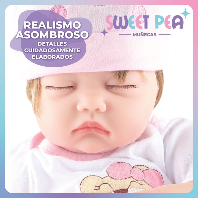 Bebé Reborn Ojos Cerrados Sweet Pea Realista Silicona 55 Cm-4