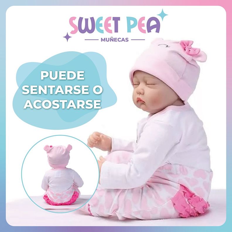 Bebé Reborn Ojos Cerrados Sweet Pea Realista Silicona 55 Cm-5
