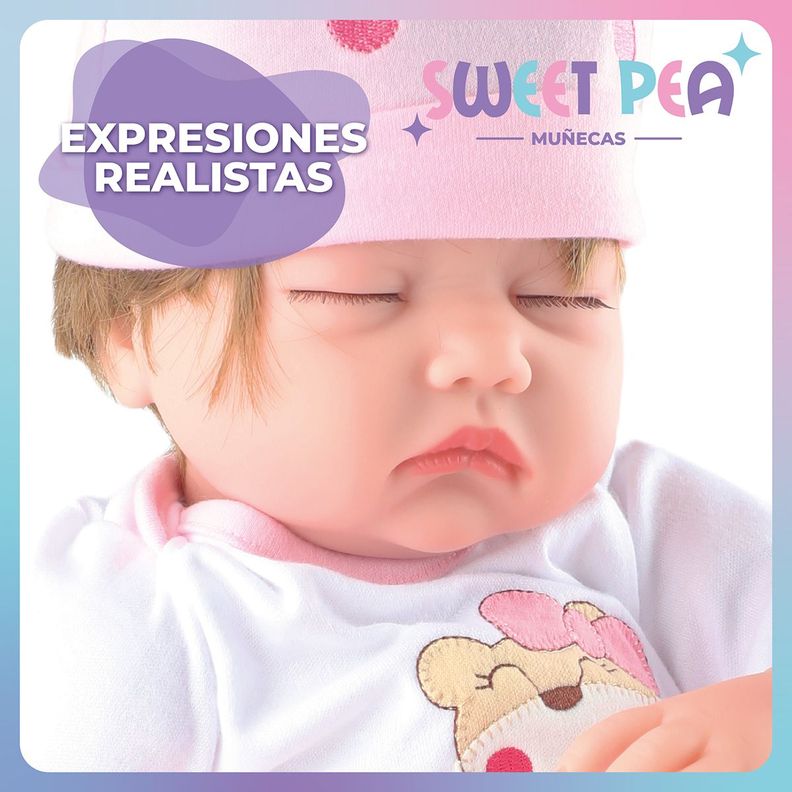 Bebé Reborn Ojos Cerrados Sweet Pea Realista Silicona 55 Cm-6