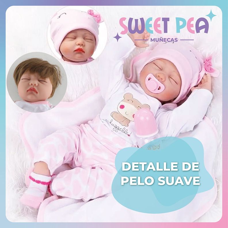 Bebé Reborn Ojos Cerrados Sweet Pea Realista Silicona 55 Cm-7