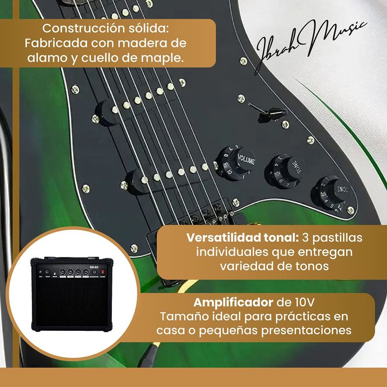 Guitarra Eléctrica Stratocaster Ibrah + Amplif + Accesorios-2