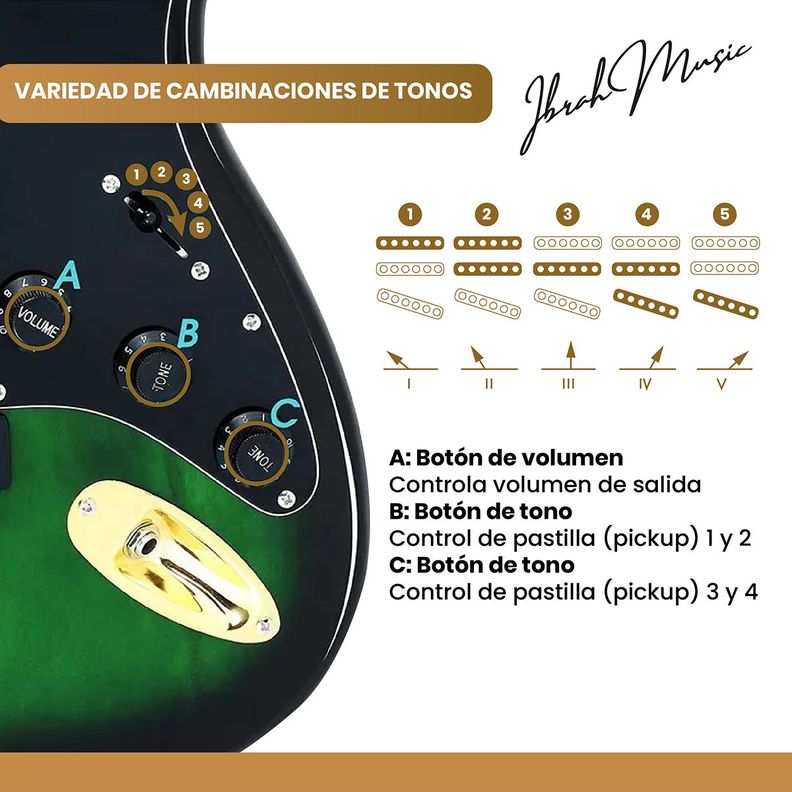 Guitarra Eléctrica Stratocaster Ibrah + Amplif + Accesorios-4