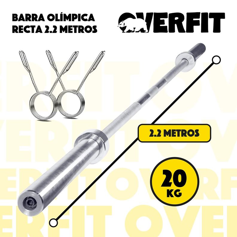 Barra Olimpica Recta Overfit 20kg 220Cm Cromada Fitness-2
