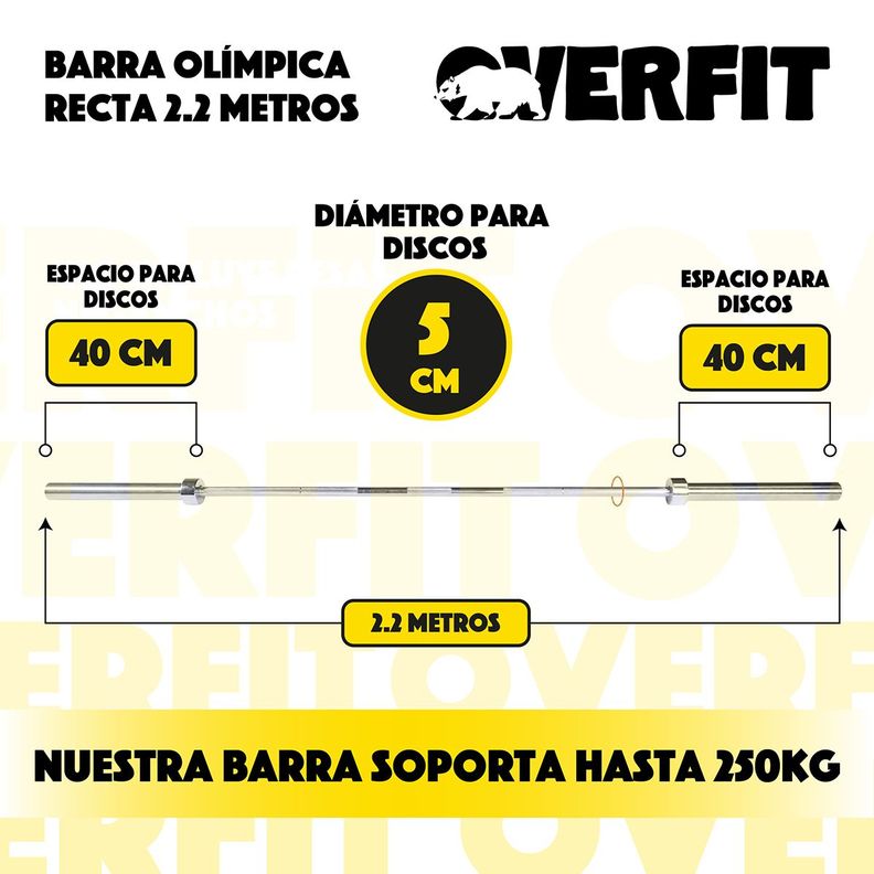Barra Olimpica Recta Overfit 20kg 220Cm Cromada Fitness-3
