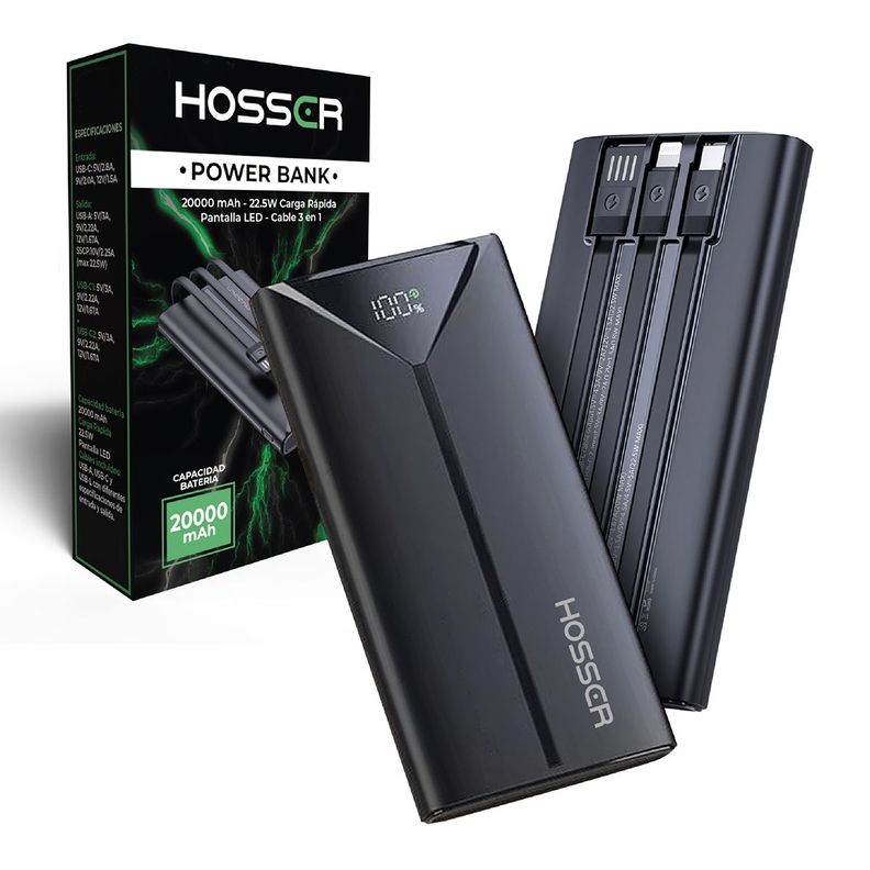 Power Bank 20000mah Hosser Cargador Portatil Celular Externo Negro