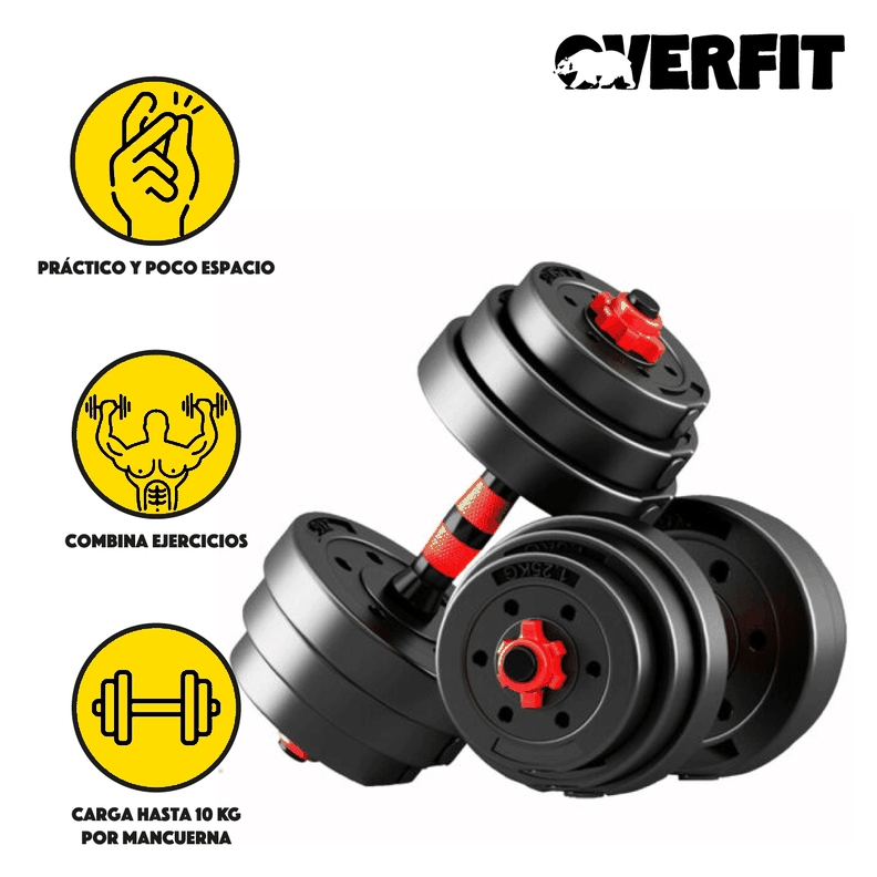 Set Mancuernas Y Barra Unibles 20kg Fitness Pesas Ajustables-4
