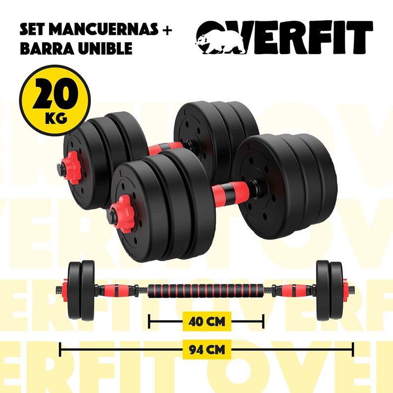 Set Mancuernas Y Barra Unibles 20kg Fitness Pesas Ajustables-1
