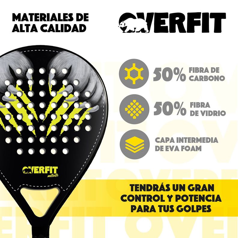 Pala de Padel Overfit ProStrike 38mm Fibra Híbrida + Bolso-2