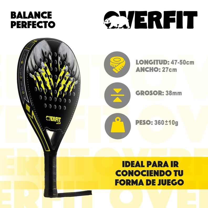 Pala de Padel Overfit ProStrike 38mm Fibra Híbrida + Bolso-3