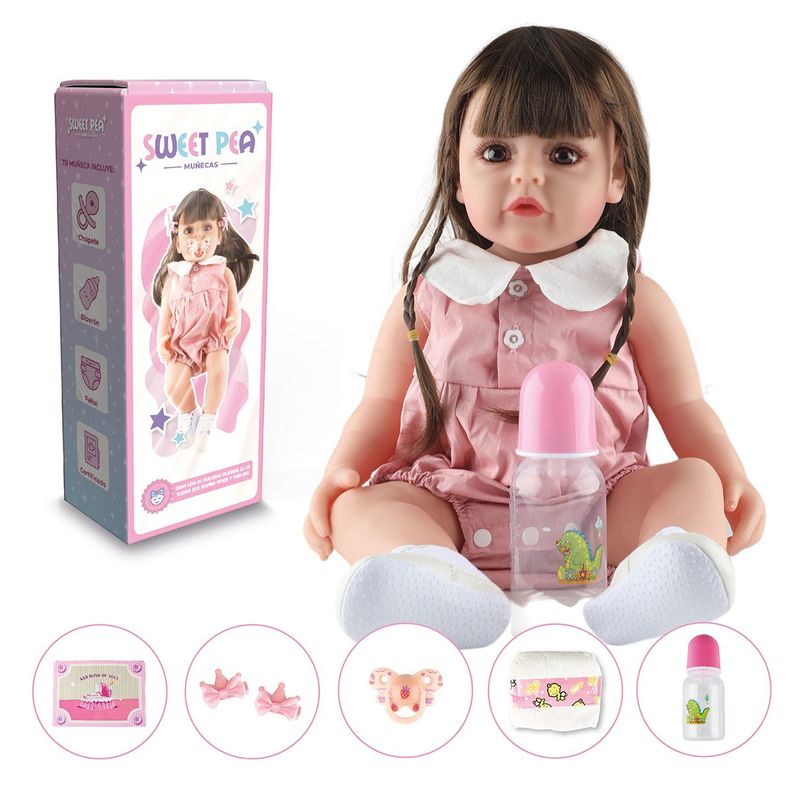 Bebe Reborn Vestido Rosado Sweet Pea Realista Silicona 55 Cm-0