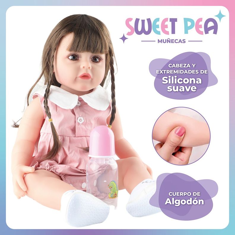 Bebe Reborn Vestido Rosado Sweet Pea Realista Silicona 55 Cm-1