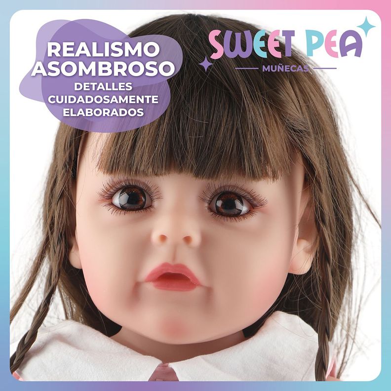 Bebe Reborn Vestido Rosado Sweet Pea Realista Silicona 55 Cm-4