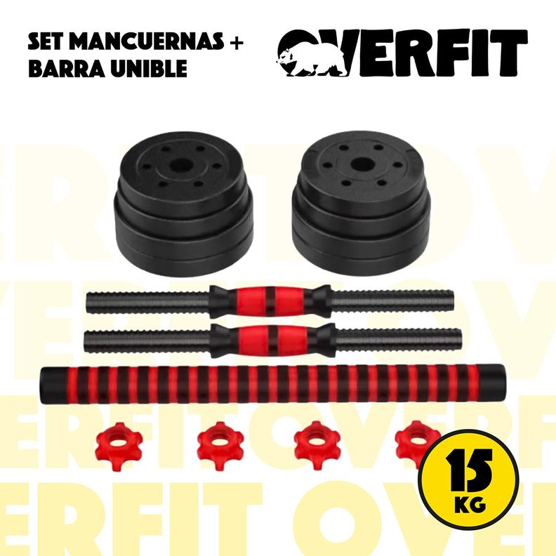 Set Mancuernas Y Barra Unibles 15kg Fitness Pesas Ajustables-1