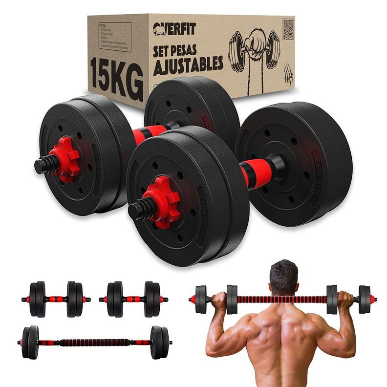 Set Mancuernas Y Barra Unibles 15kg Fitness Pesas Ajustables-0