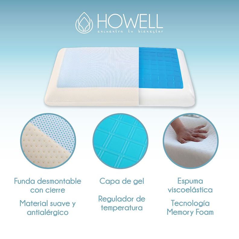 Almohada Gel Ortopédica Viscoelástica Howell Memory 60x40cm-3