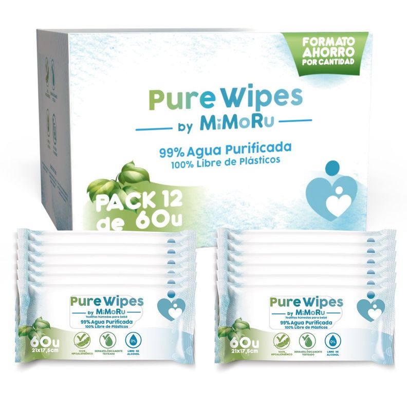 Toallitas Humedas Mimoru Bebe Wipes 99 Agua Hipoalergenica Caja 12 x 60…
