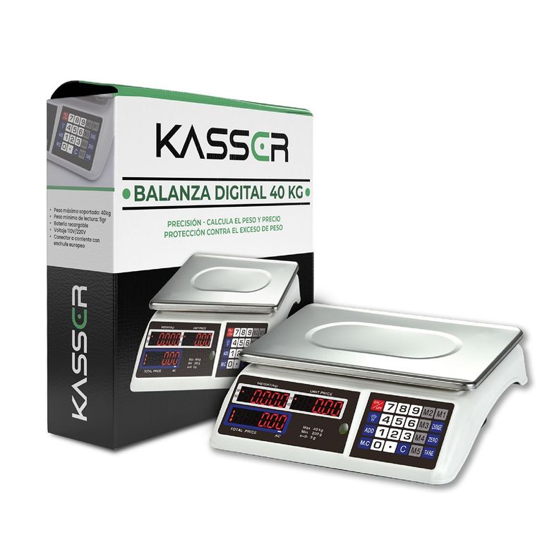 Balanza Digital Kasser Pesa 40 kilos Comercial Recargable-0