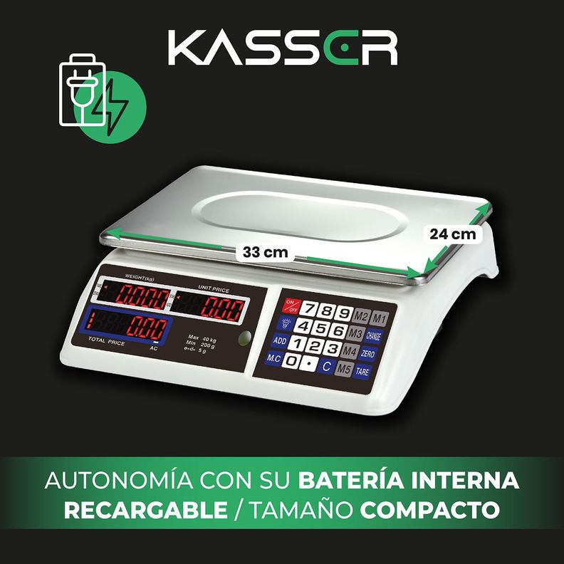 Balanza Digital Kasser Pesa 40 kilos Comercial Recargable-2