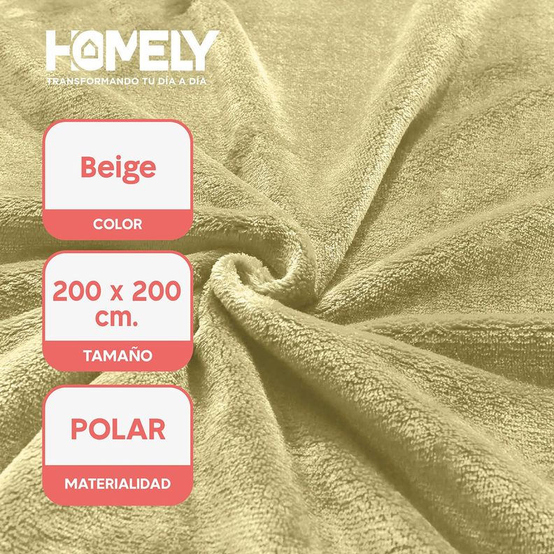 Frazada Polar Termica King Homely Manta 200x200cm Beige-2