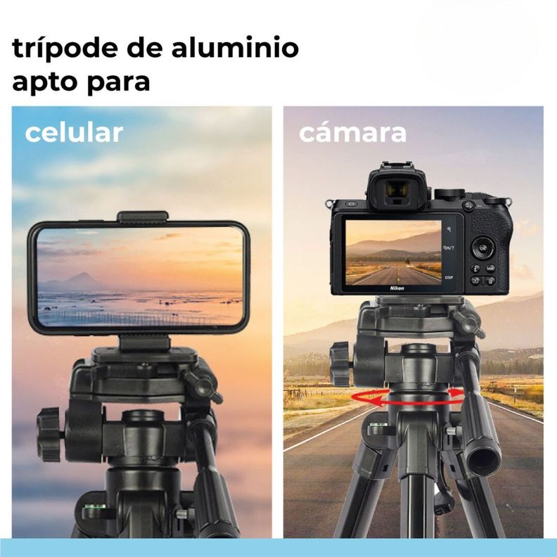 Trípode Celular Camara Portátil Aluminio Carga 10 kg 170 cm-6