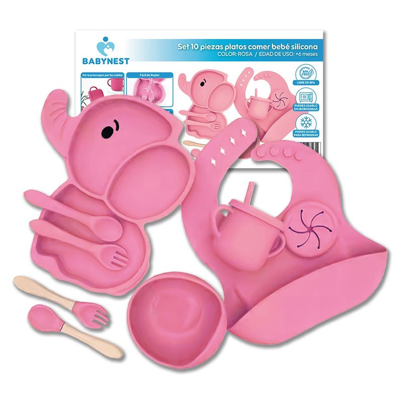 Set Alimentacion Silicona Bebe 10P Antideslizante BabyNest-0