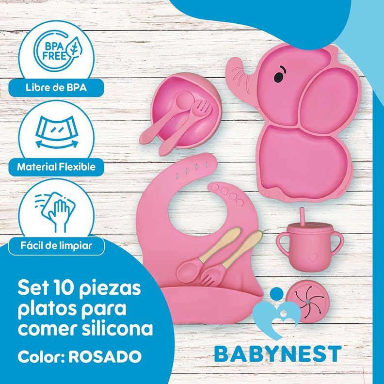 Set Alimentacion Silicona Bebe 10P Antideslizante BabyNest-1