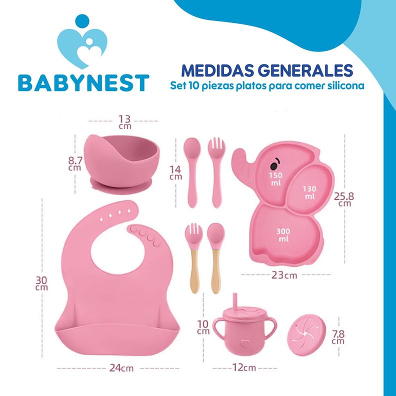 Set Alimentacion Silicona Bebe 10P Antideslizante BabyNest-3