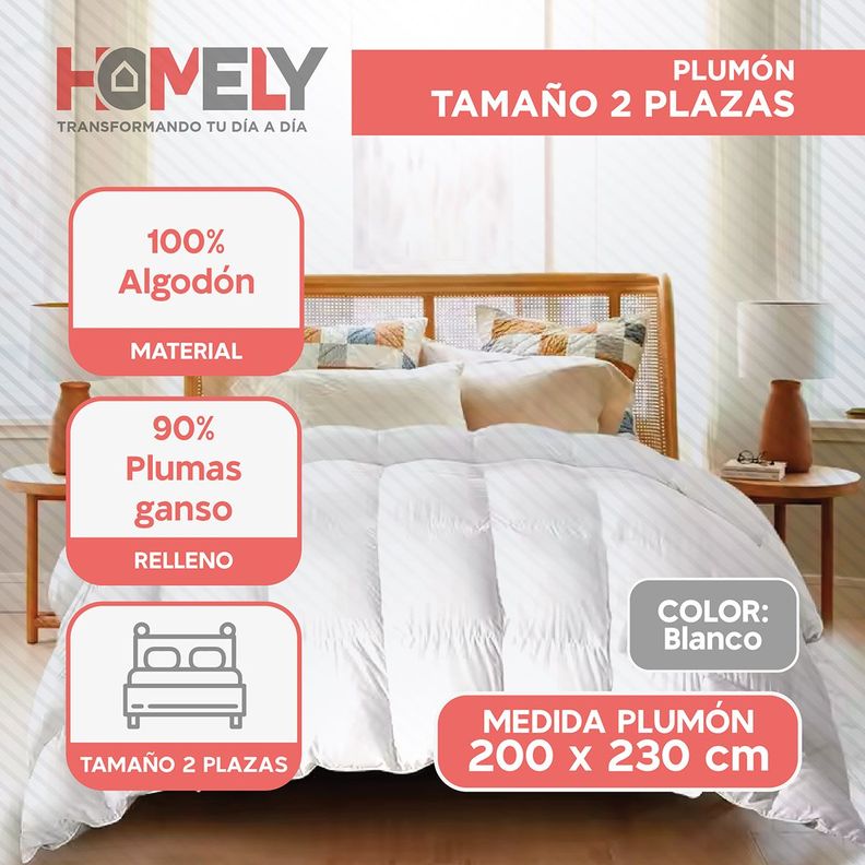 Cubrecama Cobertor 2 Plazas 90% Pluma Pecho Ganso Homely Lux-1