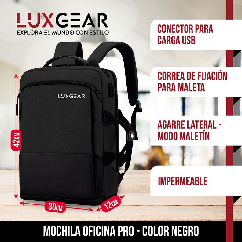 Mochila Notebook Oficina Luxgear UrbanTech Impermeable - Negro-1