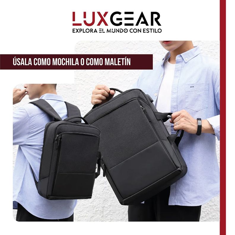 Mochila Notebook Oficina Luxgear UrbanTech Impermeable - Negro-5