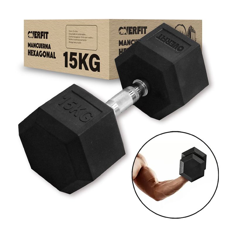 Mancuerna Hexagonal 15 kg Acero Y Caucho Overfit Negro