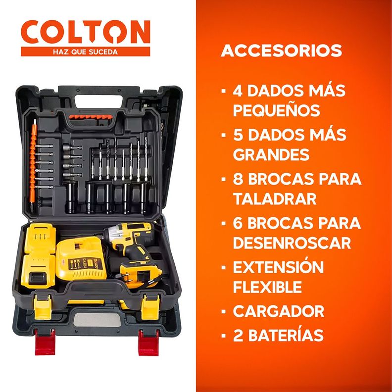 Llave Impacto 350N/M Colton + Accesorios + 2 Baterías-4