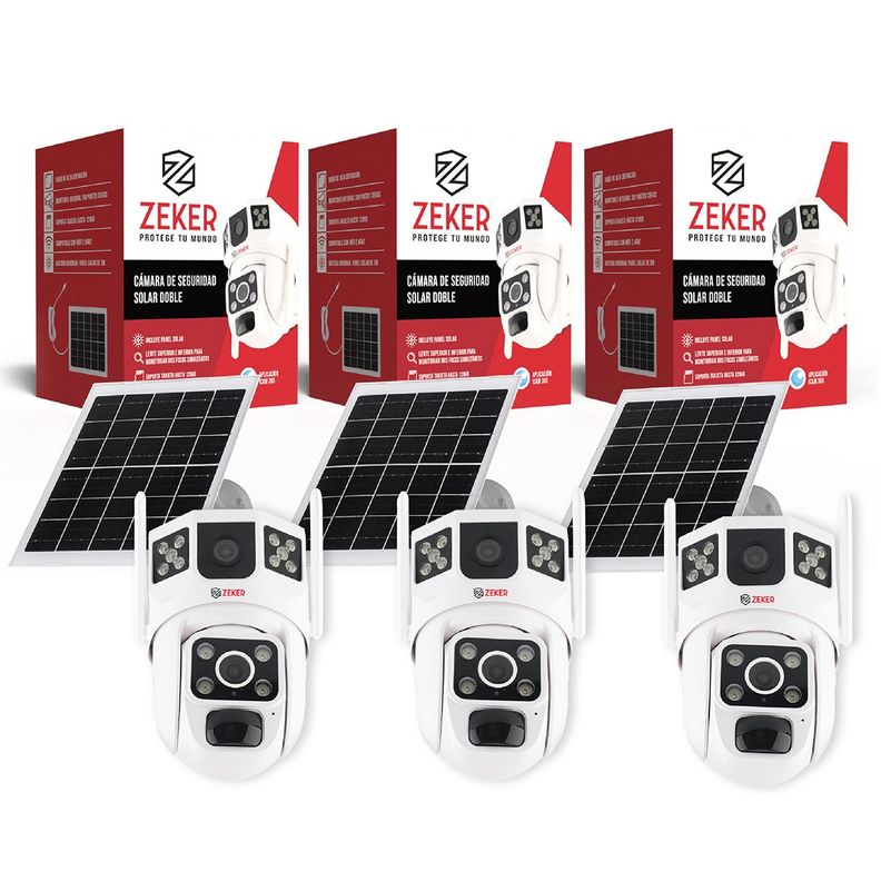 Camara De Seguridad Solar Vigilancia Doble Zeker 3MP Pack X3-0