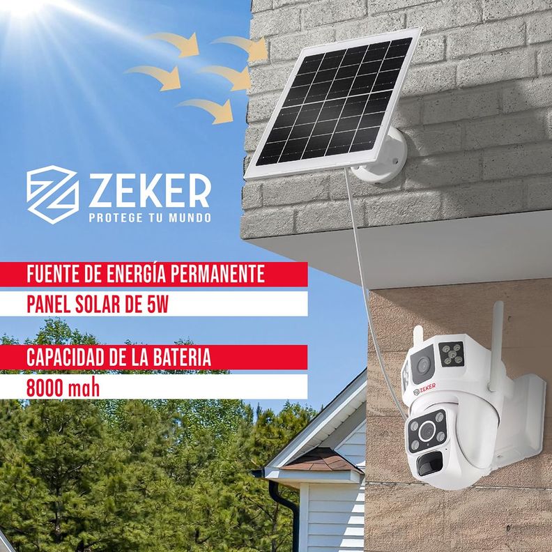 Camara De Seguridad Solar Vigilancia Doble Zeker 3MP Pack X3-3