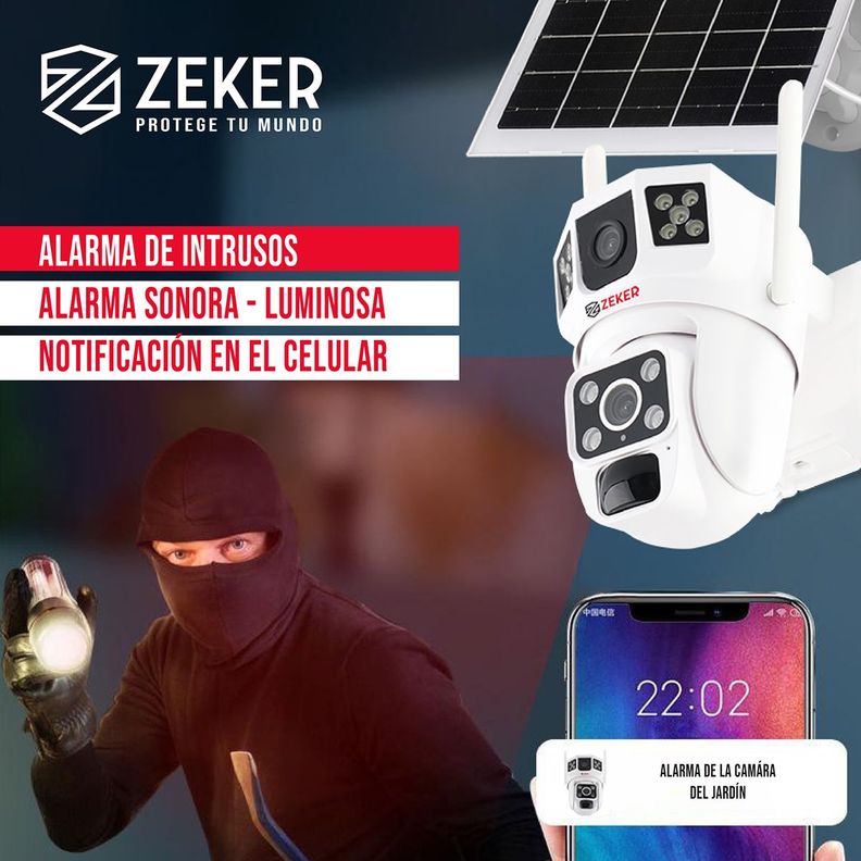 Camara De Seguridad Solar Vigilancia Doble Zeker 3MP Pack X3-4