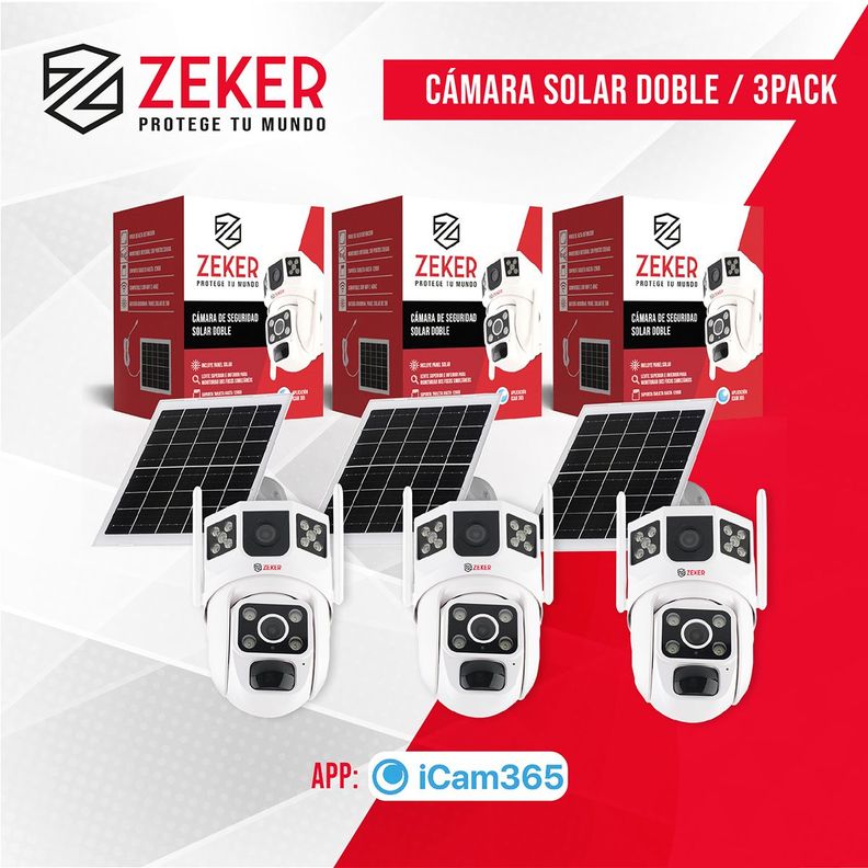 Camara De Seguridad Solar Vigilancia Doble Zeker 3MP Pack X3-7