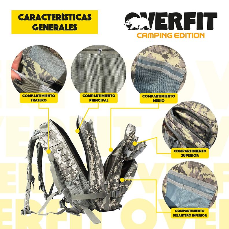 Mochila de Táctica Militar 45L Camuflaje Overfit Trekking-2