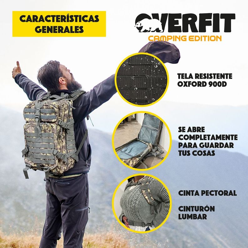 Mochila de Táctica Militar 45L Camuflaje Overfit Trekking-3