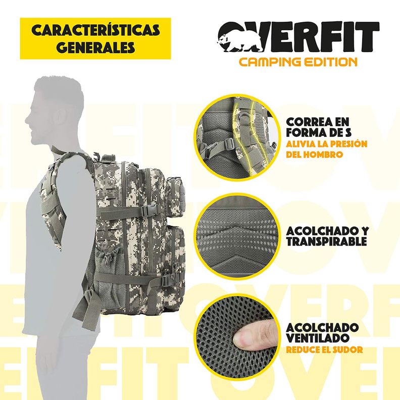 Mochila de Táctica Militar 45L Camuflaje Overfit Trekking-4