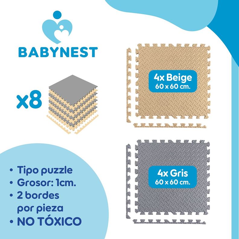 Piso De Goma Eva Bebé Alfombra Babynest 10mm 60x60cm Set x8 - GyB-2