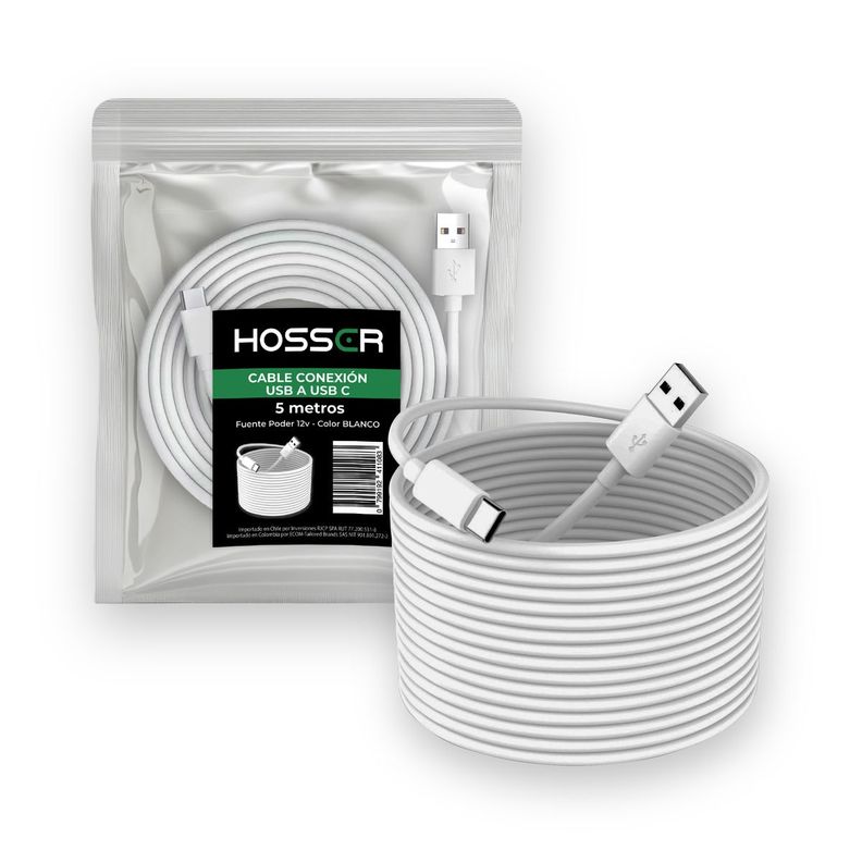 Cable Conexion Tipo C Hosser 5 metros Usb 2.0 Carga Datos Blanco