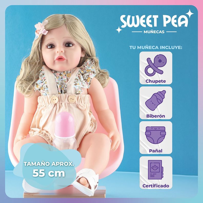 Bebe Reborn Candy Muñeca Sweet Pea Realista Silicona 55 Cm-1