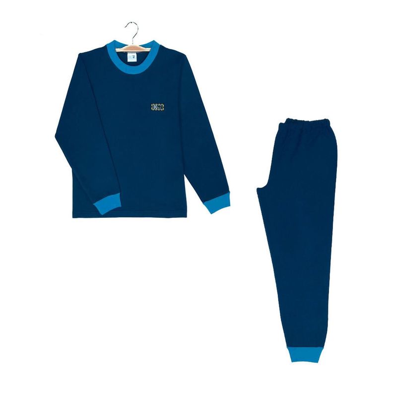 Pijama Infantil - Algodón 2 piezas largo - Azul Petróleo (Tallas 10 y 12)-0