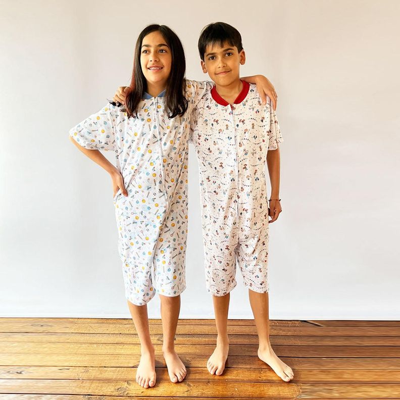 Pijama Enterito Infantil - Ositos Playeros - Algodón Corto  8 VERDE 10 VERDE-1