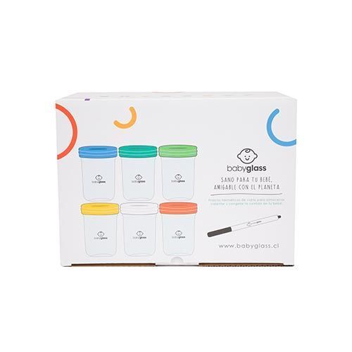 BABYGLASS: Set 6 contenedores de vidrio 240 ml + lápiz marcador-0