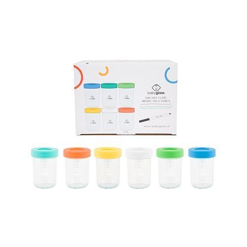 BABYGLASS: Set 6 contenedores de vidrio 240 ml + lápiz marcador-1