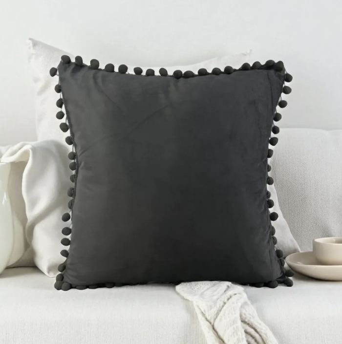 Funda De Cojines Con Pompones gris