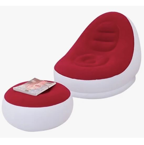 Sofa Tumbona Silla Inflable Reposa Pies Puff X L + Inflador Rojo