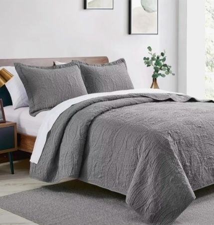 Cubrecama Gris Reversible King 2 Funda Almohada Grafito